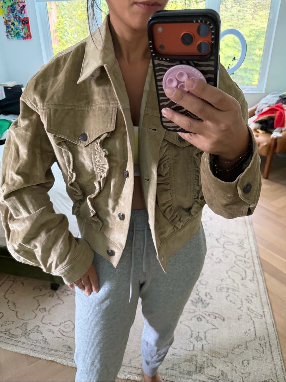 Acne Studios RUFFLE VELOUR JACKET MUD GREEN